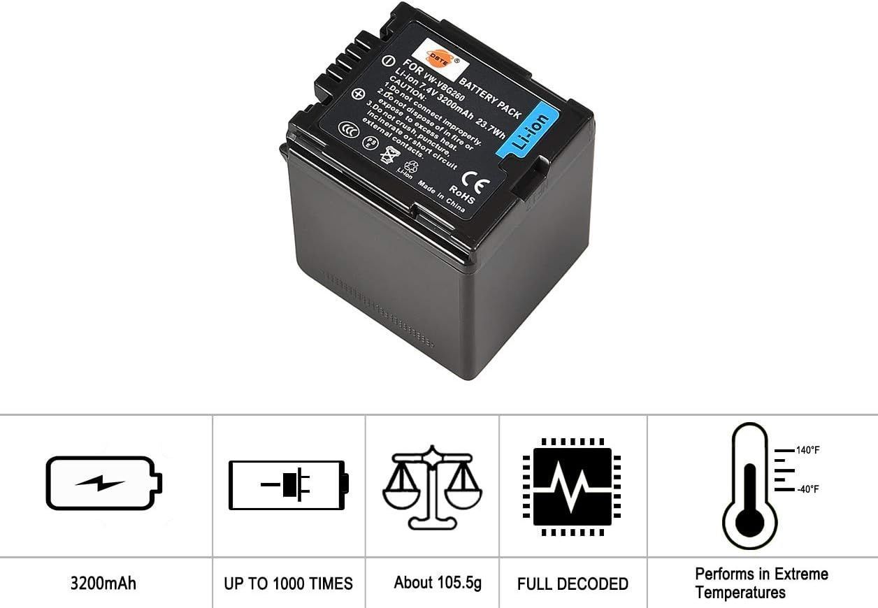 Аккумулятор DSTE VW-VBG260 Li-Ion 3200mAh, 7.2V для Panasonic