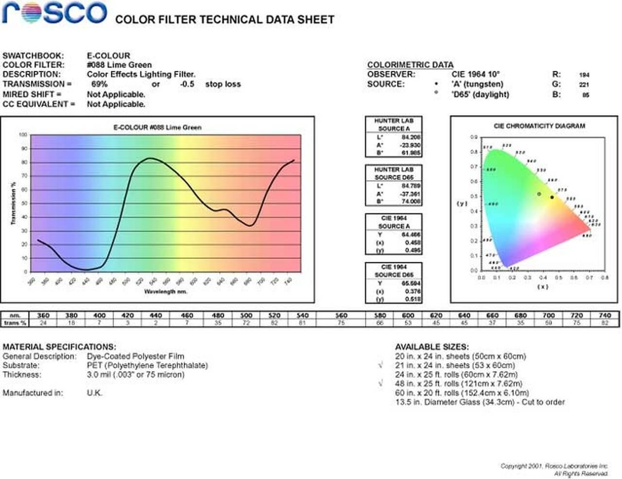 Фільтр Rosco E-Colour+ 088 Lime Green Roll (60882)