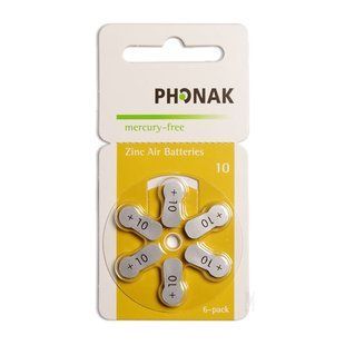 Батарейки Phonak mercury-free 10 (упаковка 6 шт) (PHO-BAT-A10)