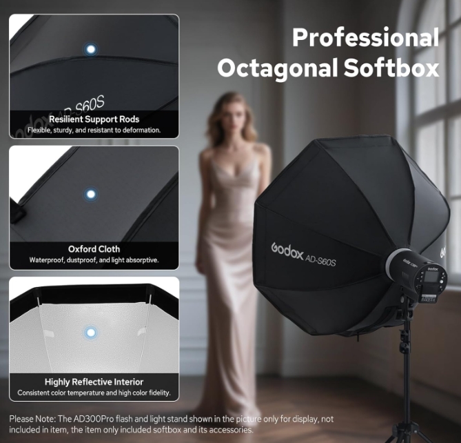 Godox AD-S60S для AD300Pro / AD300Pro II / AD400Pro / AD400Pro II / ML60 — універсальний софтбокс для пом'якшення світла