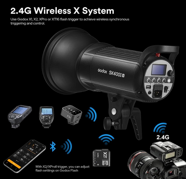 Godox SK400II-V Monolight — спалах з високою потужністю 400 Вт та моделюючим LED світлом 10 Вт для студійного використання