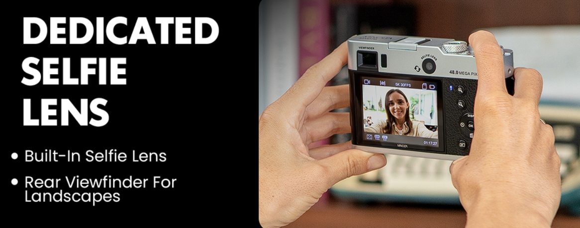 Minolta MND70 Digital Camera (MND70-S) — компактна камера для аматорів в стилі ретро з додатковим об'єктивом для селфі