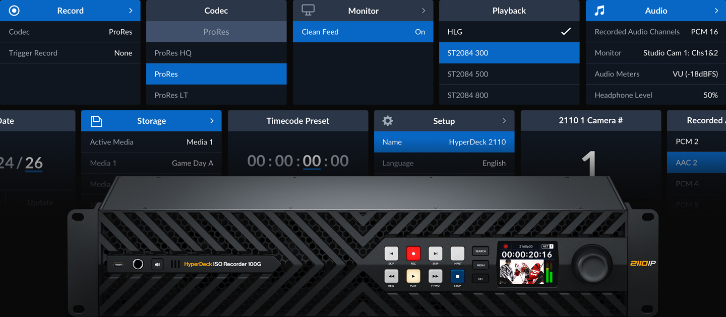 Blackmagic Design HyperDeck ISO Recorder 100G – профессиональный 8-канальный IP-рекордер для 4K-вещания