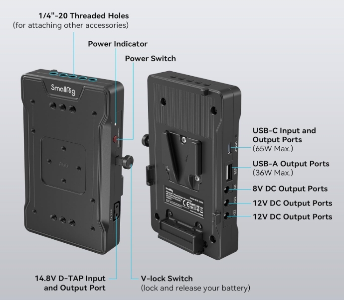 SmallRig V Mount Battery Adapter Plate with Crab-Shaped Clamp (3202) — акумуляторна площадка для батарей V-mount й подовження автономності пристроїв